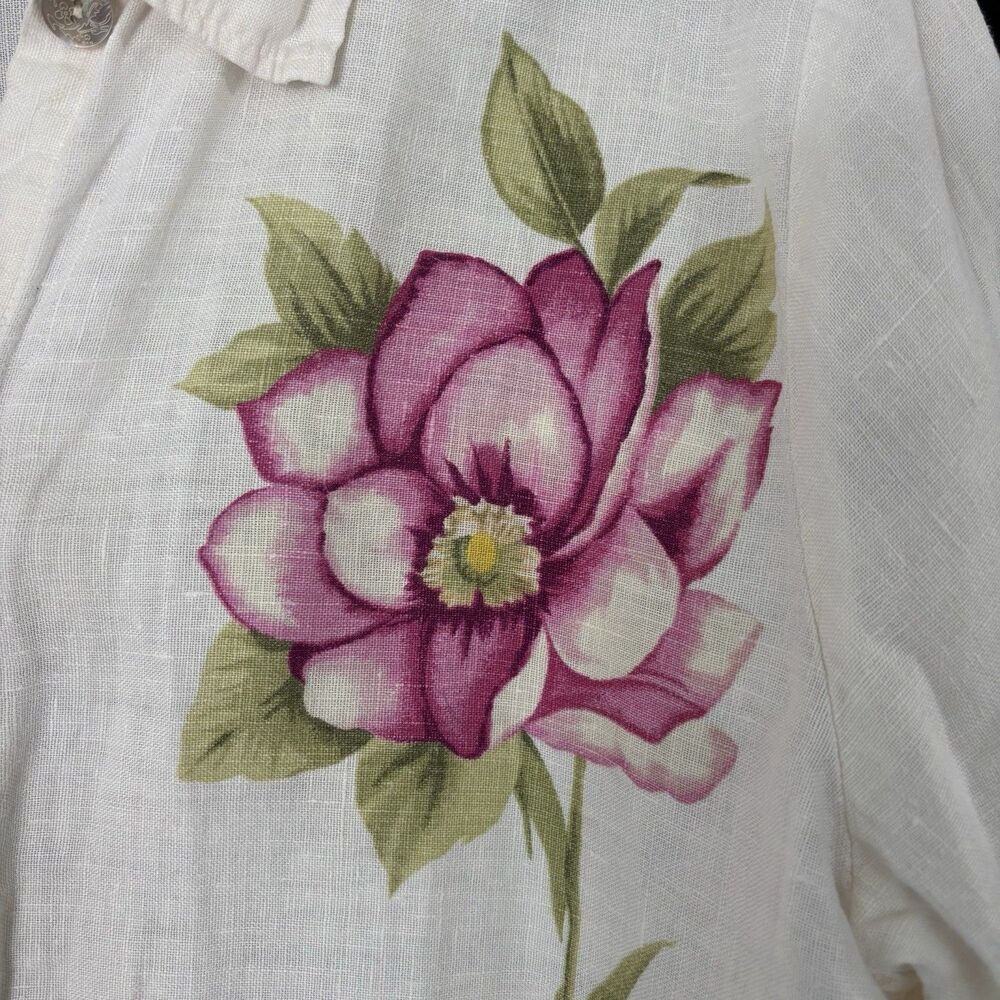 Hot Cotton Womens Tunic Shirt M 100% Linen Ivory Floral Roses Garden Cottage USA - Picture 7 of 16
